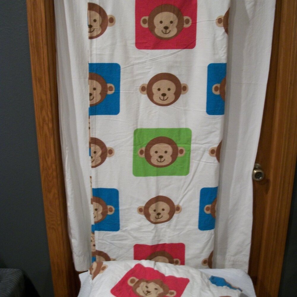 Colorful Monkey Full Size Flannel Fitted and Flat Sheet Set  by Tiny Planet